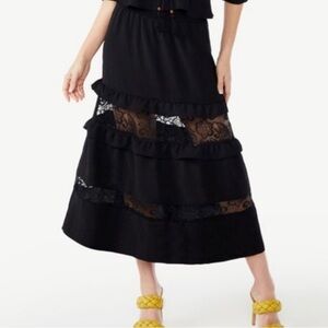 Sofia black, boho, tiered, lace & ruffle skirt. Size M. Like new!!